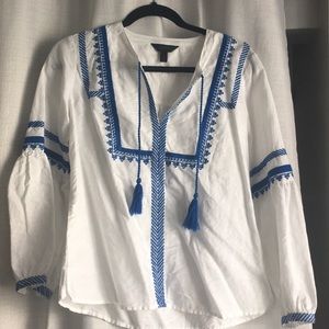 J.crew blue embroidered blouse- linen cotton blend